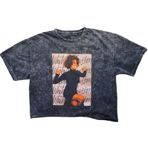 NEW Whitney Houston Cropped Graphic Short Sleeve Tee, Size M, Color Washed Black